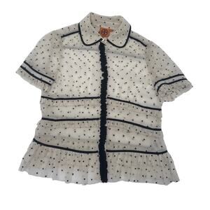 Tory Burch Silk Ruffle Top Sheer Polka Dot Blouse Derrius Coquette 4